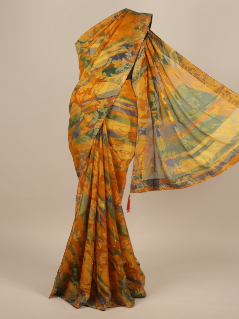 

Pothys Yellow Printed Poly Chiffon Saree