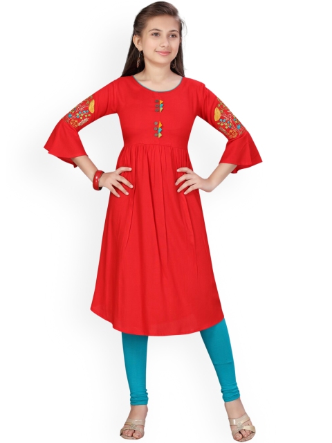 

Aarika Girls Red & Blue Solid Kurta with Leggings