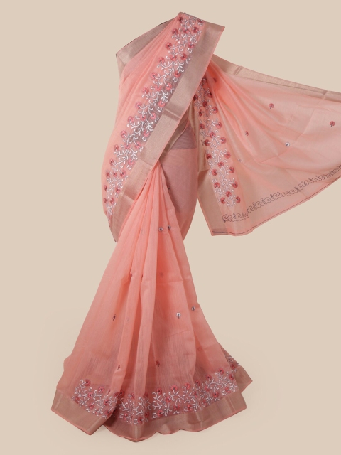 

Pothys Peach-Coloured Cotton Blend Woven Design Chanderi Cotton Saree