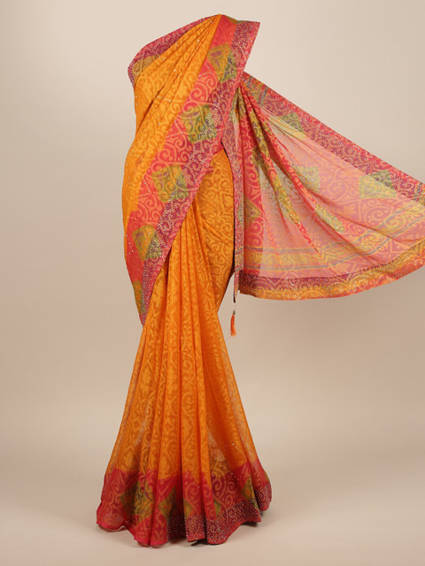 

Pothys Orange & Pink Poly Chiffon Printed Saree