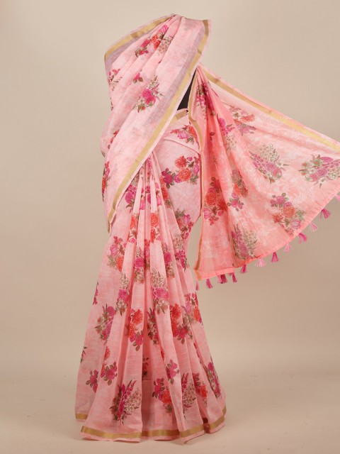 

Pothys Pink Printed Jute Silk Saree