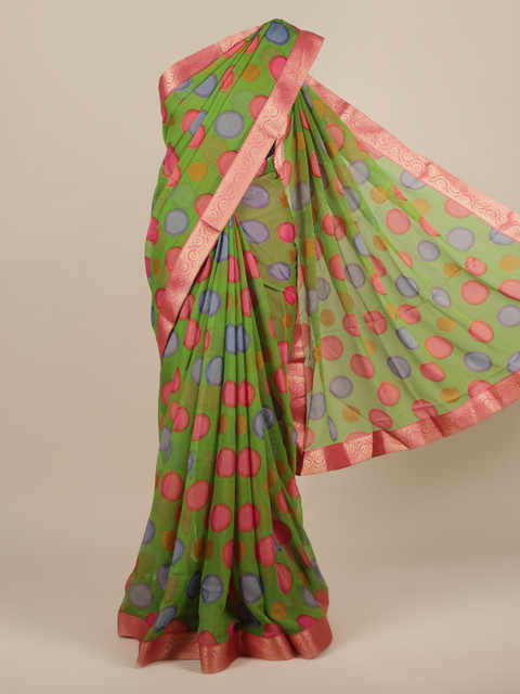 

Pothys Green Printed Poly Chiffon Saree