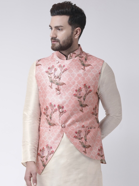 

I Know Men Pink & White Floral Printed Nehru Jacket