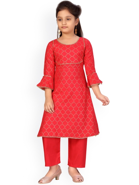 

Aarika Girls Red Printed Kurta with Palazzos