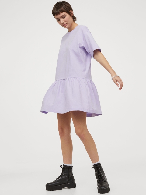 

H&M Purple Solid T-shirt Cotton Dress