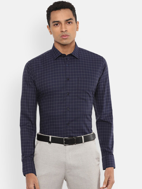 

Van Heusen Men Navy Blue & White Slim Fit Checked Formal Shirt