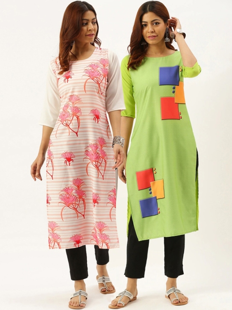 

7Threads Women Multicoloured Pack of 2 Floral Printed Crepe Kurta, Multi