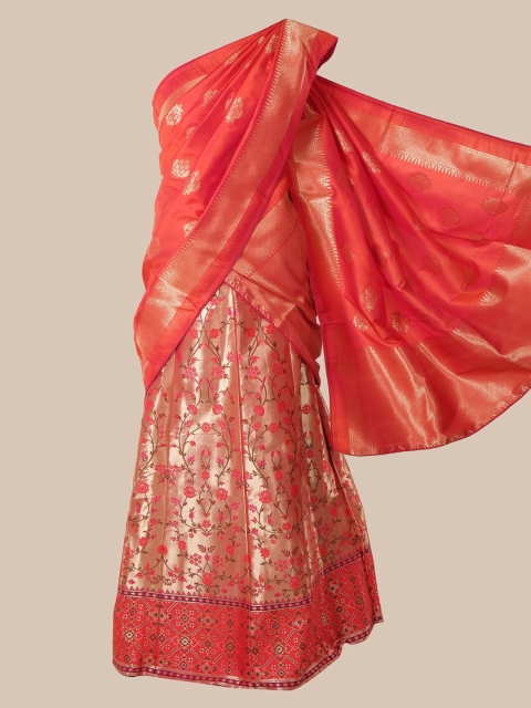 

Pothys Peach-Coloured Woven Design Silk Cotton Lehenga Saree