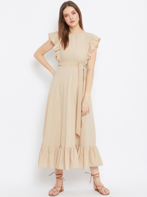 

THE SILHOUETTE STORE Women Beige Solid Maxi Dress