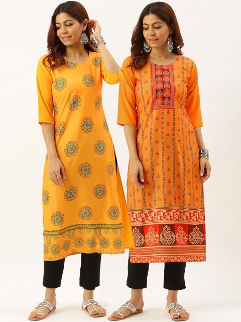 

7Threads Women Multicoloured Pack of 2 Ethnic Motifs Printed Crepe Kurta, Multi