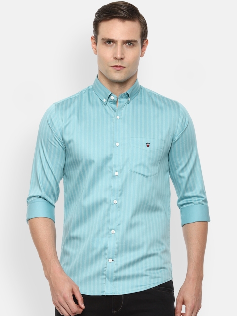 

Louis Philippe Sport Men Turquoise Blue Slim Fit Striped Casual Cotton Shirt