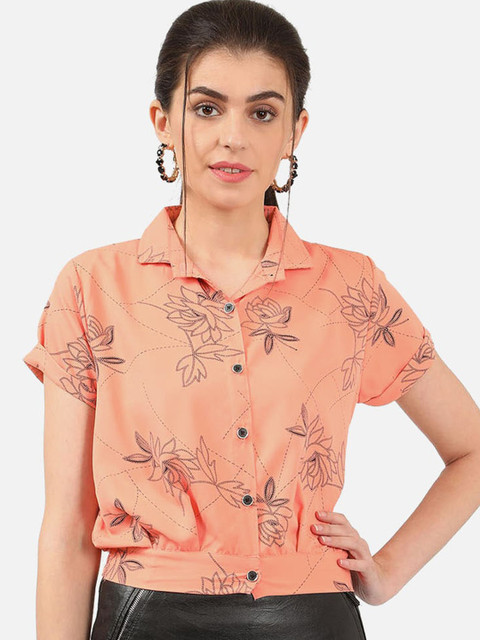 

V2 Value & Variety Orange Floral Shirt Style Crop Top