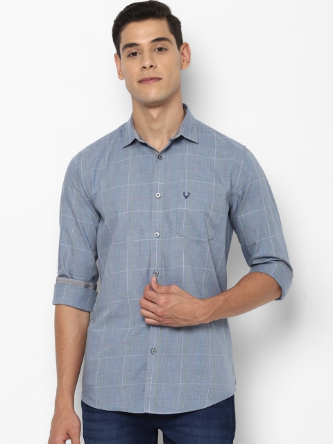 

Allen Solly Men Blue & White Pure Cotton Slim Fit Checked Casual Shirt