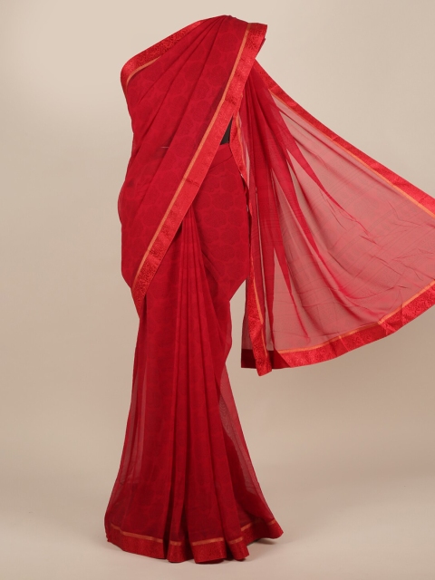 

Pothys Pink Printed Poly Chiffon Saree