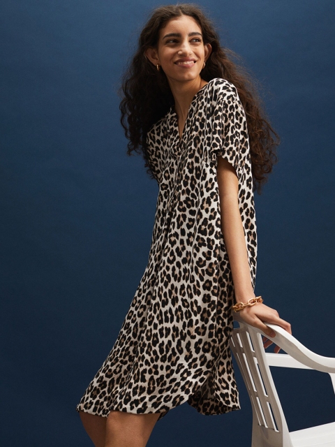 

H&M Beige & Black V-Neck Dress