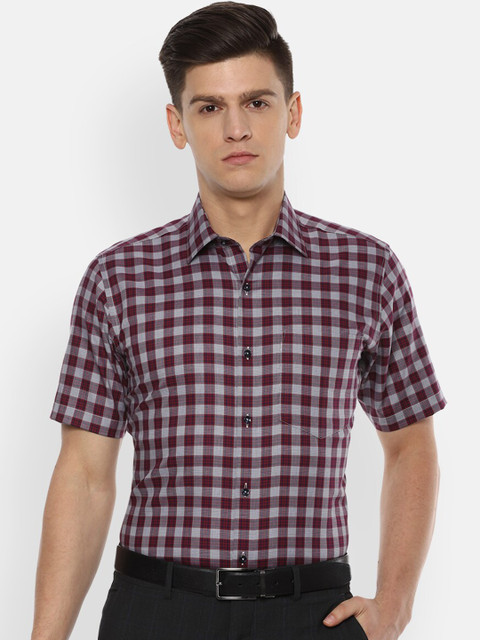 

Van Heusen Men Maroon & White Pure Cotton Regular Fit Checked Formal Shirt