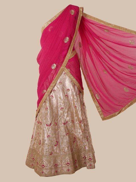 

Pothys Pink & Cream-Coloured Poly Chiffon Embroidered Traditional Half Saree