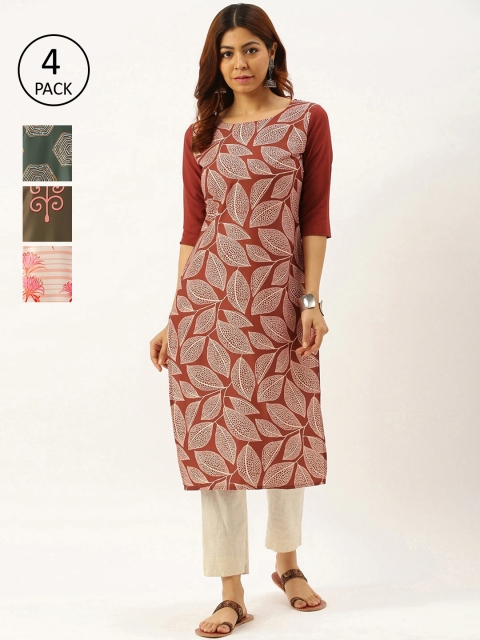 

7Threads Women's Crepe Multi Color Digital Print Straight Kurta Pack Of 4