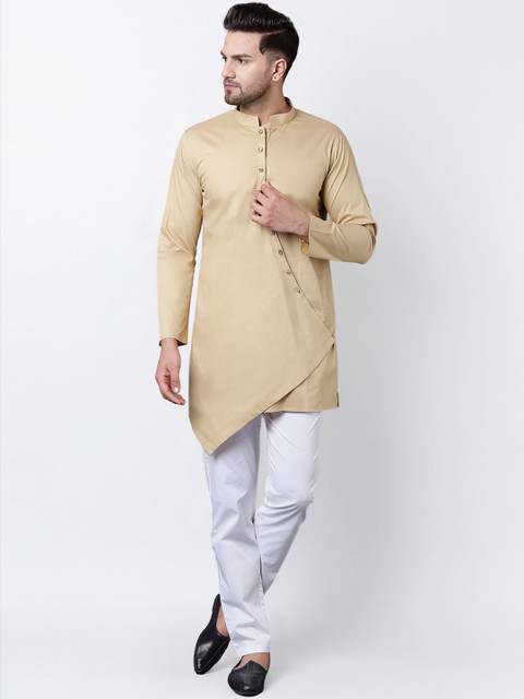 

I Know Men Beige Thread Work Dobby Kurta