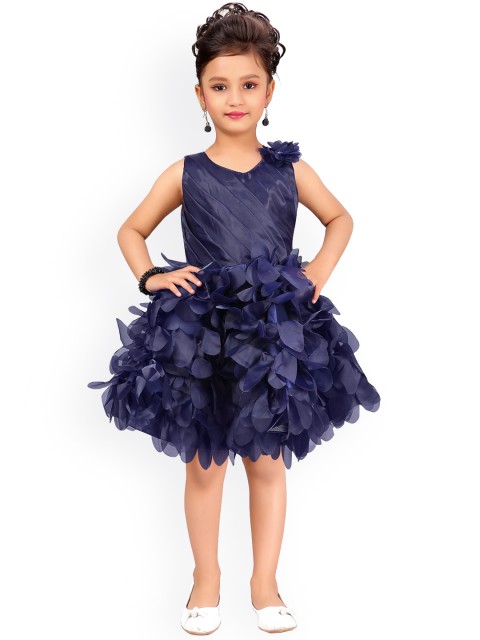 

Aarika Girls Navy Blue Floral Appliqued Fit and Flare Dress