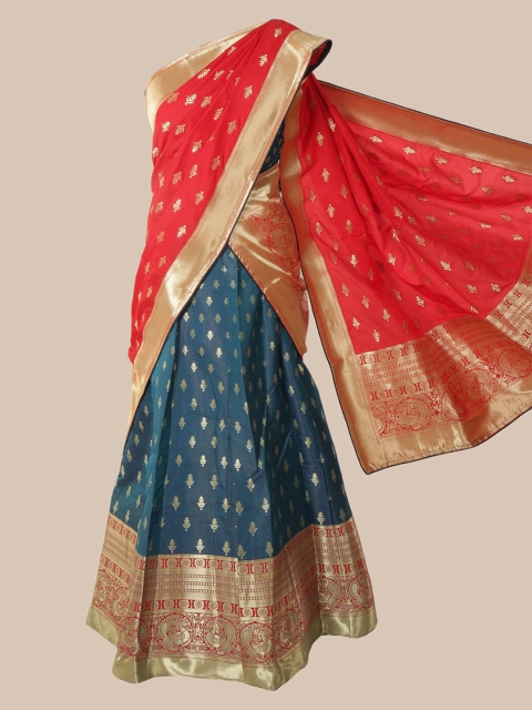 

Pothys Red & Blue Silk Cotton Woven Design Lehenga Saree
