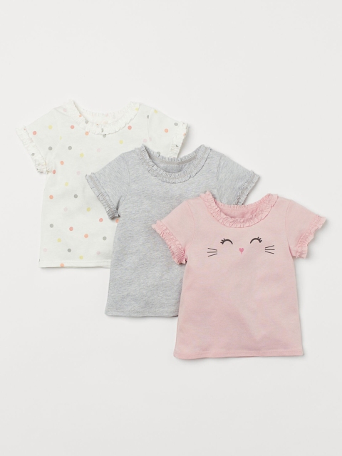 

H&M Girls 3-Pack Multicoloured Printed Cotton Tops, Multi