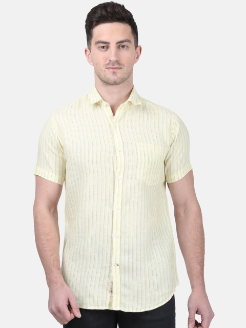 

Monte Carlo Men Yellow & White Linen Regular Fit Striped Casual Shirt