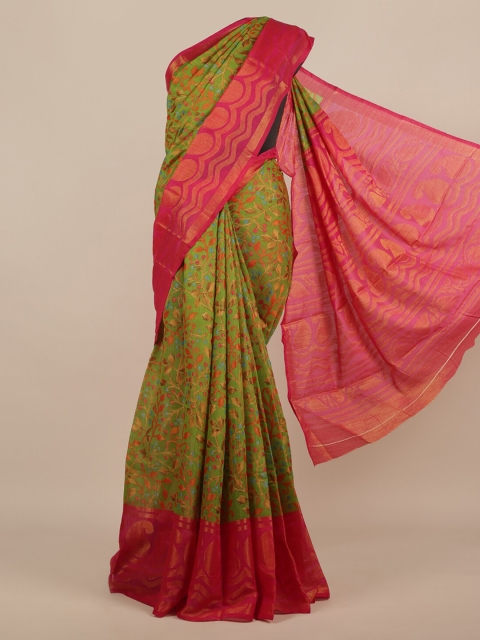 

Pothys Green Floral Printed Jute Silk Saree