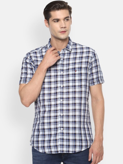 

Louis Philippe Jeans Men Blue & White Slim Fit Checked Casual Shirt