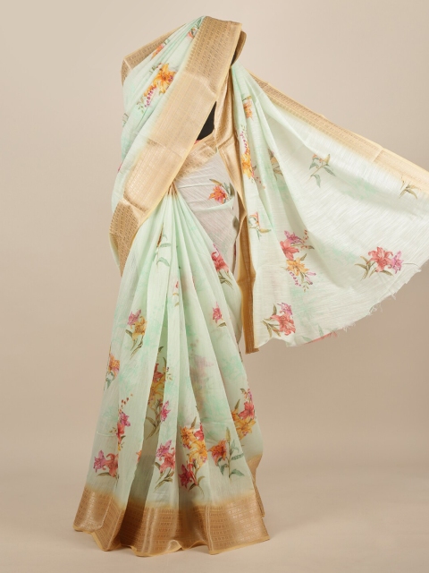 

Pothys Sea Green Printed Jute Silk Saree
