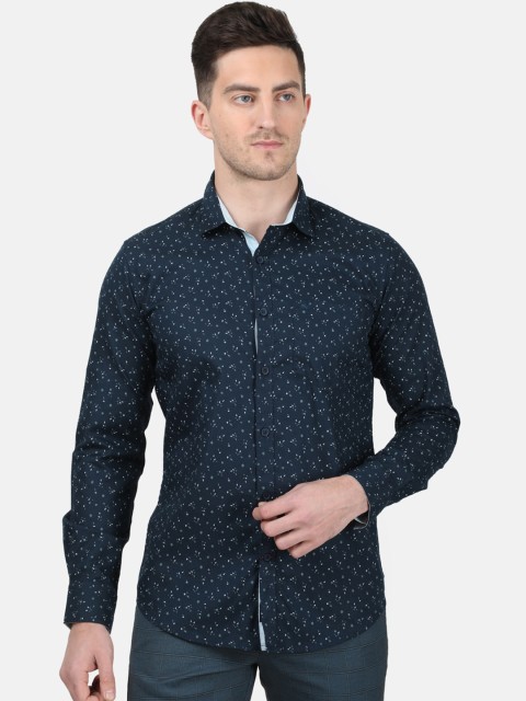 

Monte Carlo Men Navy Blue and White Slim Fit Printed Casual Shirt