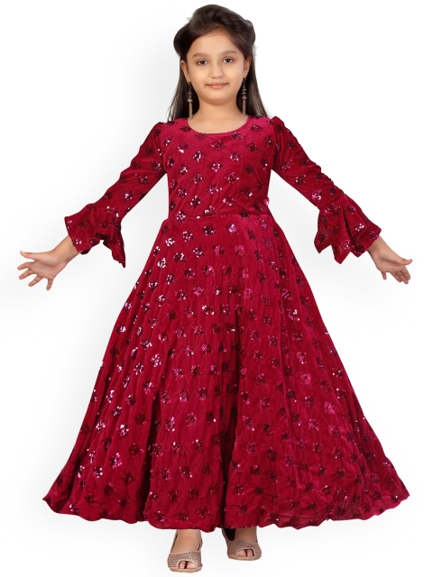 

Aarika Girls Maroon Sequinned Velvet Finish Gown