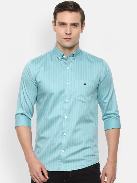 

Louis Philippe Sport Men Turquoise Blue Slim Fit Striped Casual Cotton Shirt