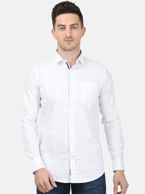 

Monte Carlo Men White & Blue Pure Cotton Slim Fit Printed Casual Shirt
