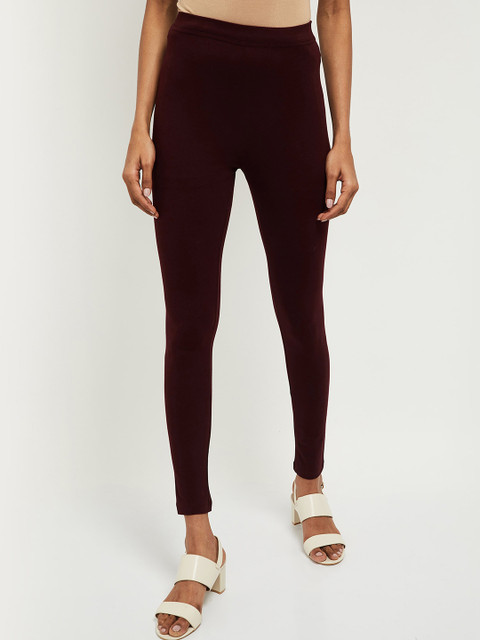 

max Women Burgundy Solid Ankle-Length Leggings