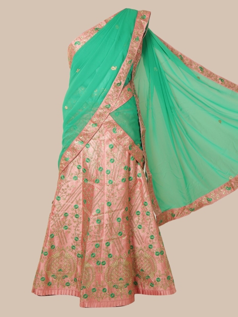 

Pothys Green & Pink Poly Chiffon Woven Design Lehenga Saree