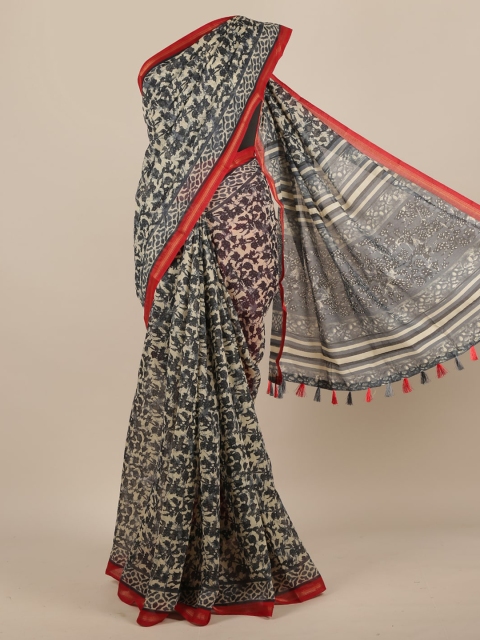 

Pothys Grey Printed Jute Silk Saree