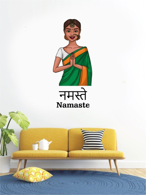 

rawpockets Green & Orange Namaste With Hindi & English Words Wall Sticker