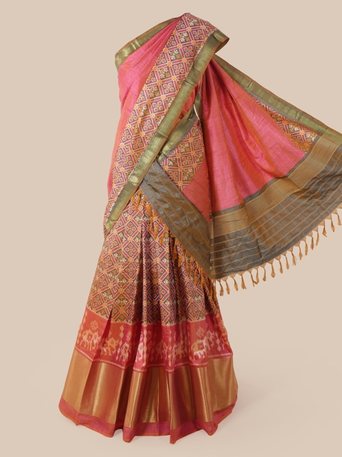

Pothys Pink & Green Art Silk Printed Lehenga Saree