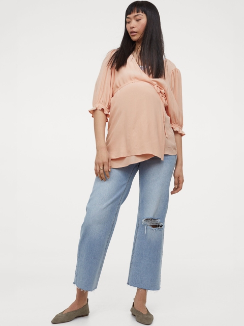 

H&M Women Orange Puff Sleeves Maternity Blouson Top