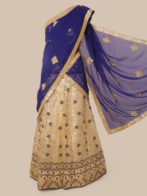 

Pothys Blue & Cream-Coloured Poly Chiffon Embellished Saree