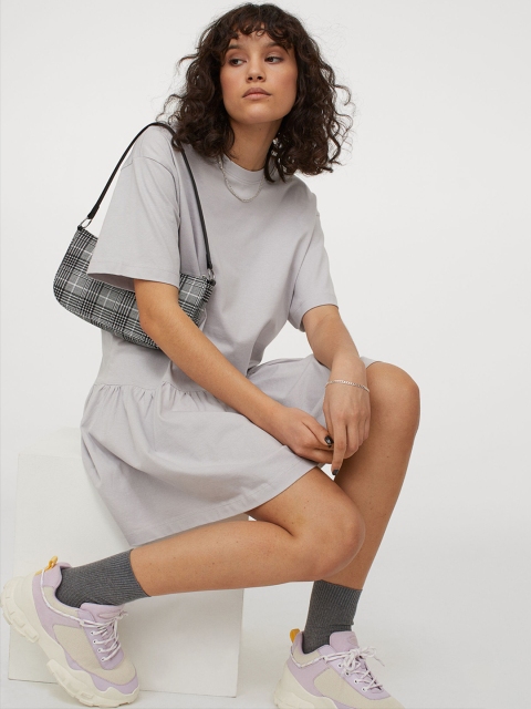 

H&M Women Grey Pure Cotton T-Shirt Dress