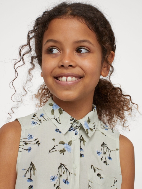 

H&M Girls Off-White & Green Tie-Hem Blouse