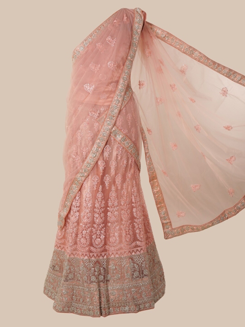 

Pothys Pink & Silver-Toned Net Embroidered Lehenga Saree