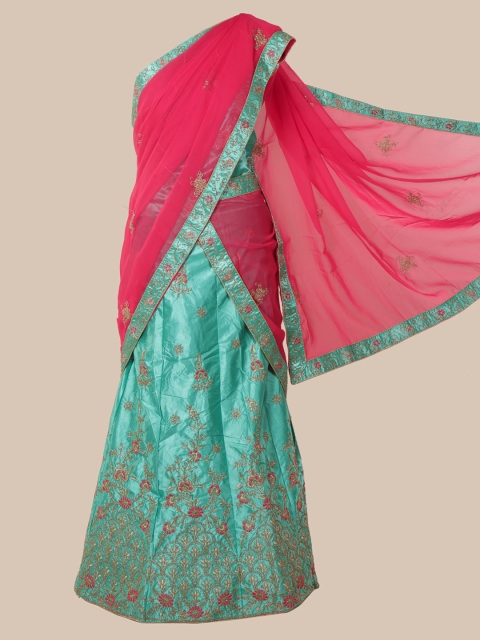 

Pothys Peach-Coloured & Sea Green Poly Chiffon Embroidered Saree