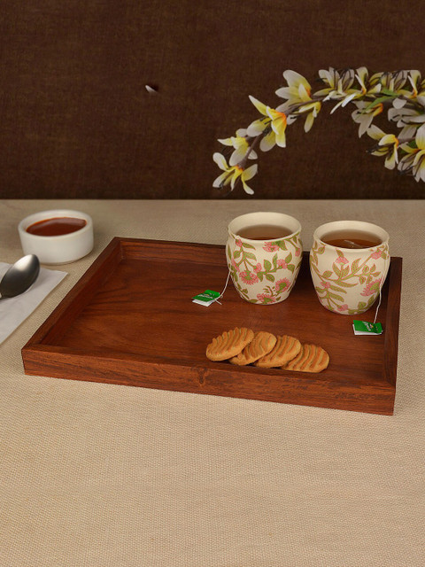 

StyleMyWay Brown Solid Handcrafted Sheesham Wood Rectangular Serving Tray