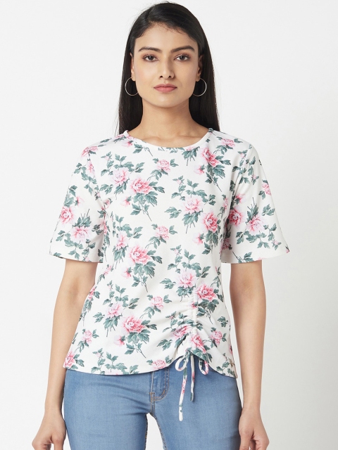 

Miss Grace Off White & Green Floral Tie-Up Regular Top