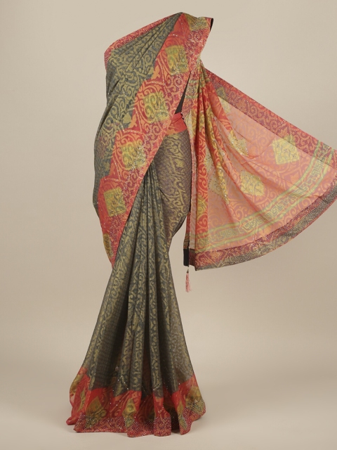 

Pothys Grey & Red Poly Chiffon Printed Saree