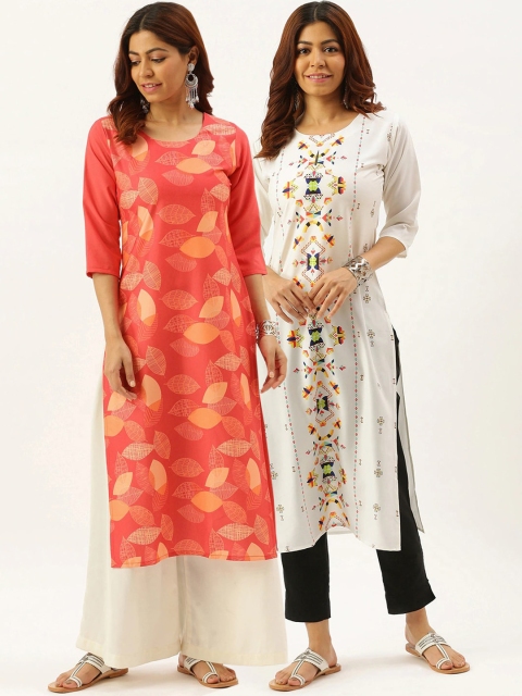 

7Threads Pack Of 2 Women Printed Crepe Kurta, White