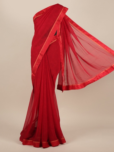 

Pothys Red Solid Poly Chiffon Saree